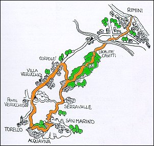 Percorso ciclistico Rimini - S. Paolo - S. Marino - Corpolò - Rimini