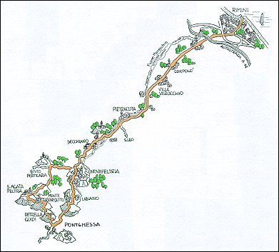 Percorso ciclistico : Rimini - Novafeltria - Petrella Guigi - S. Agata Feltria - Rimini