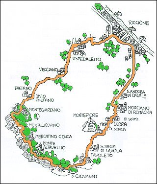 Percorso: Riccione - M. Giardino - M. Altavelio - Montefiore - Riccione