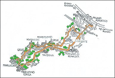 Itinerario ciclistico via Misano - Mercatino C. - Montescudo - S. Clemente - Misano