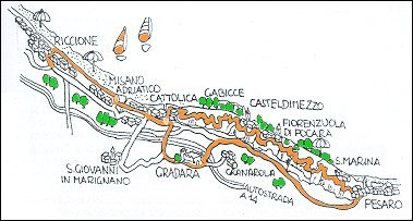 Percorso ciclistico Riccione - Cattolica - Gradara - Pesaro - Panoramica - Riccione