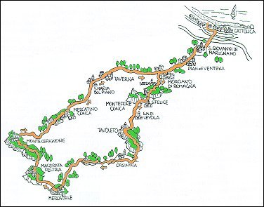 Itinerario ciclistico via Cattolica - Tavoleto - Monte Cerignone - Cattolica